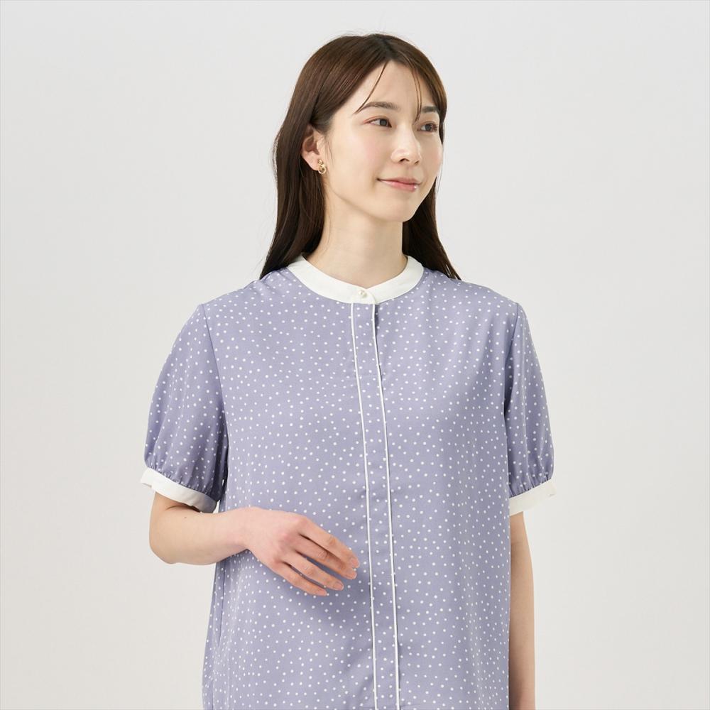 ブラウス 配色ドット 五分袖 ラベンダー レディース(M ラベンダー