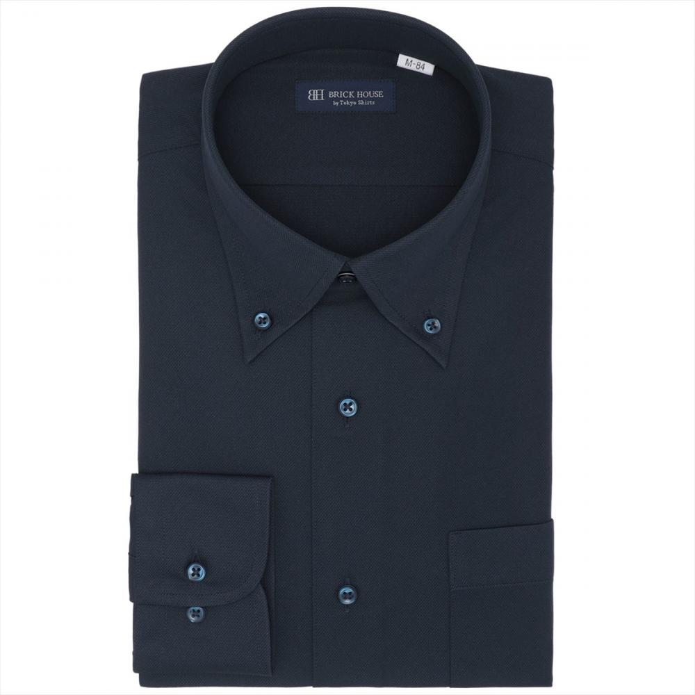 ボタンダウン 長袖 形態安定 ニットシャツ ストレッチ(S37-80 ネイビー
