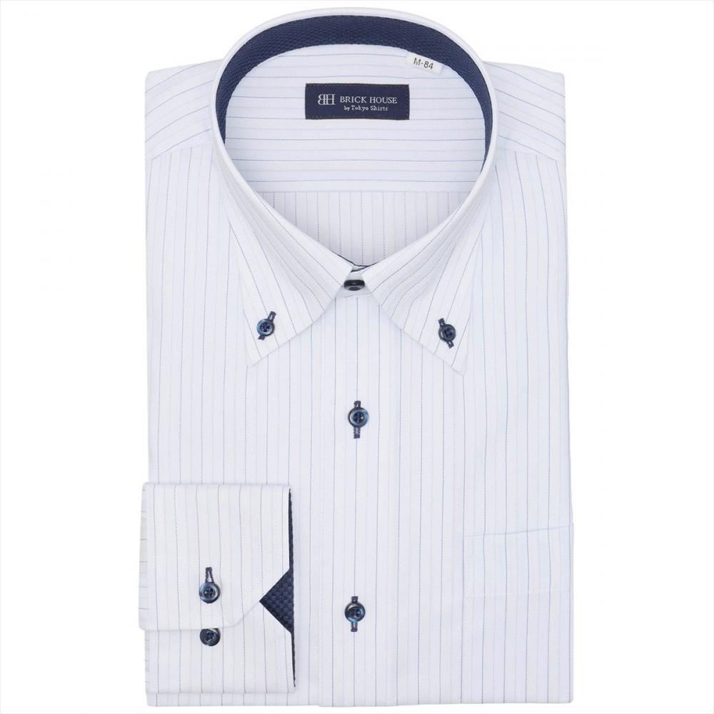 ボタンダウン 長袖 形態安定 ワイシャツ(S37-80 ブルー): 東京シャツ