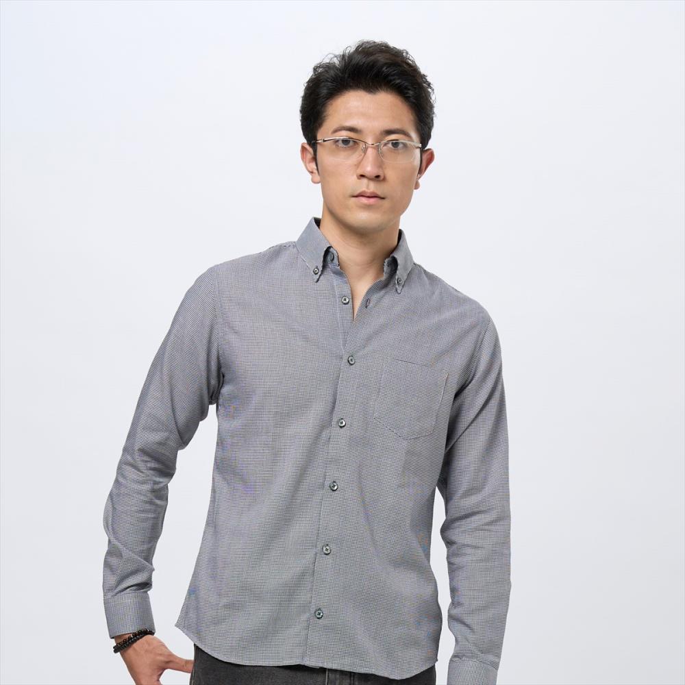 デザインカジュアルシャツ ボタンダウン 長袖 メンズ(S グレー): 東京