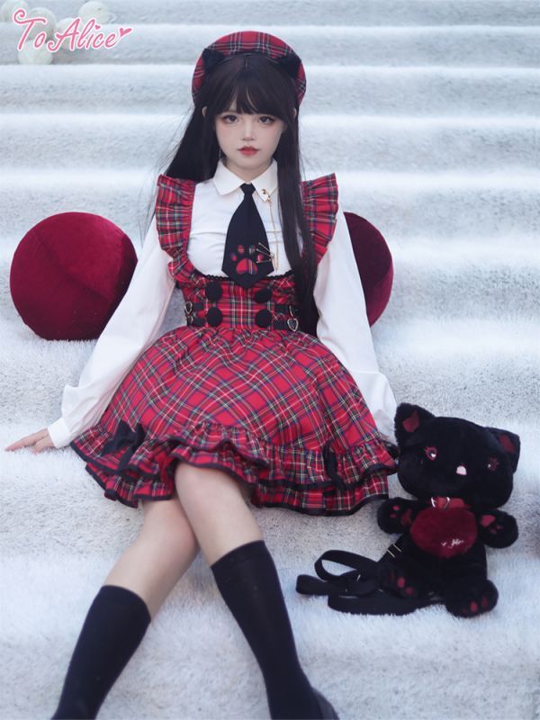 ToAlice】ベルトデザインチェックジャンパースカート【50％OFF】 - To