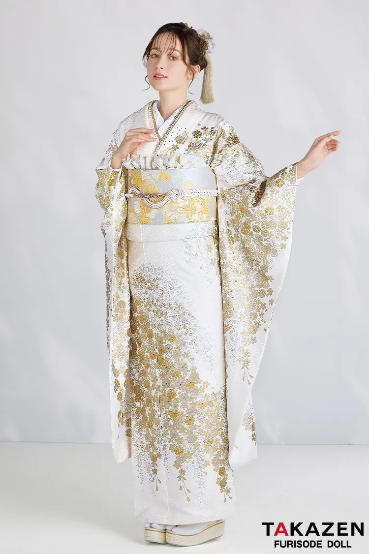 最高級古典柄振袖 滝泰/最高級金彩刺繍絞り友禅 緑/赤 鞠柄/牡丹柄