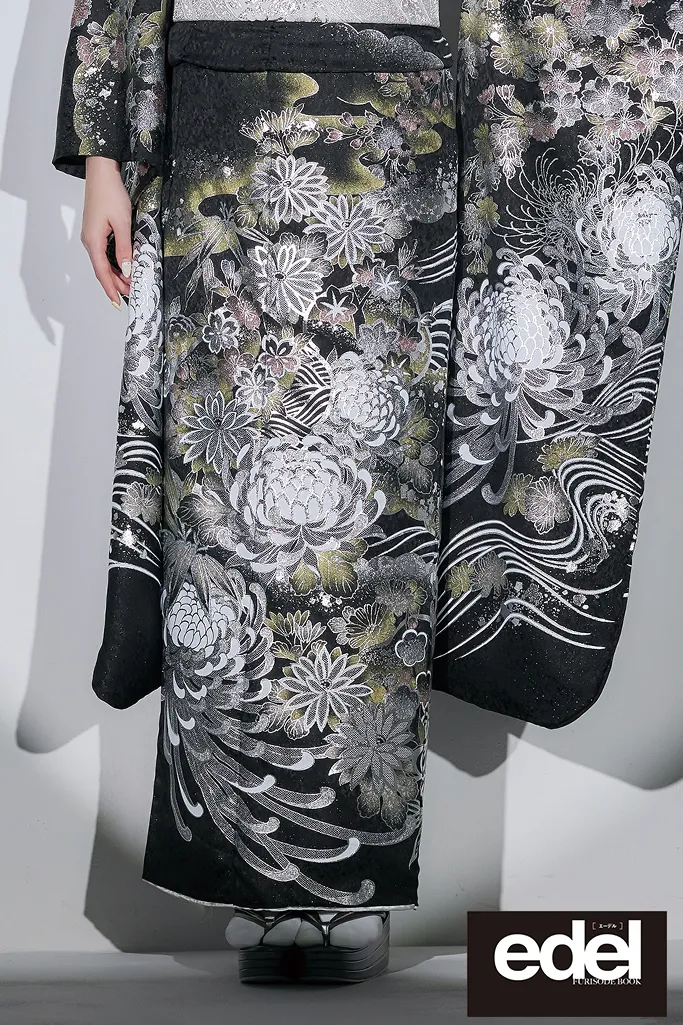 モード系 黒/シルバー 乱菊柄 かっこいい キラキラ 目立つ 派手 ゆう