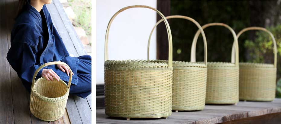 土佐網代丸手提げ籠 | 虎斑竹専門店 竹虎