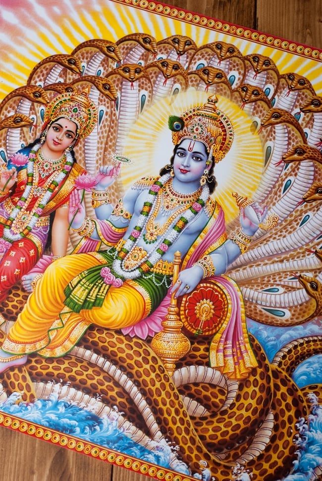 約70.5cm×約50.5cm〕大判インドのヒンドゥー神様ポスター - ヴィシュヌ