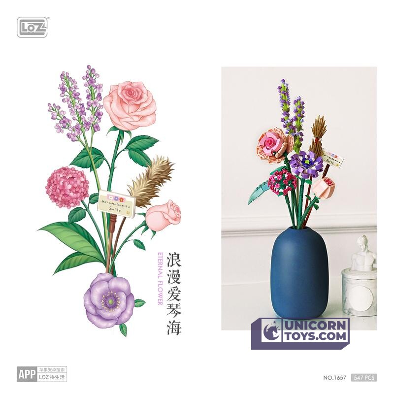 LOZ 1657 Rose Camellia Lavender Orchid Model Eternal Flower Set