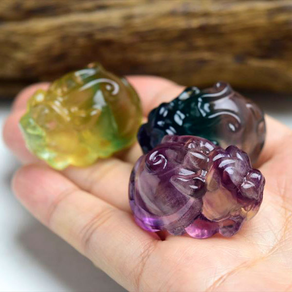 龍亀（ロングイ）フローライト○マルチカラー蛍石○正財運○風水｜置物