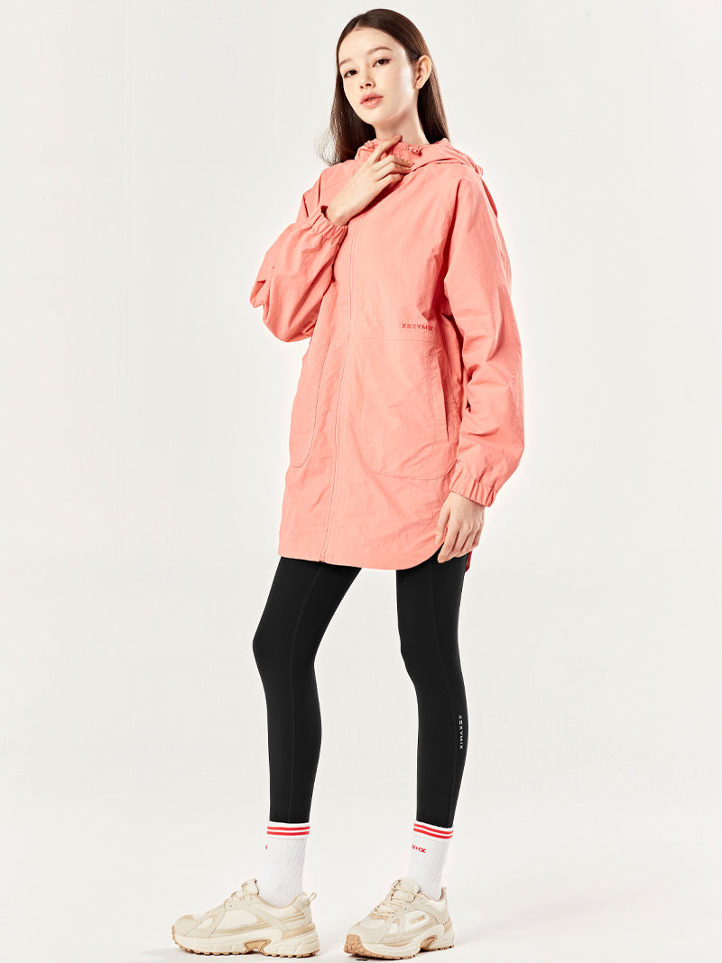 XTFJK02J1 クリンクル フード付き ロング丈 ウィンドブレーカー