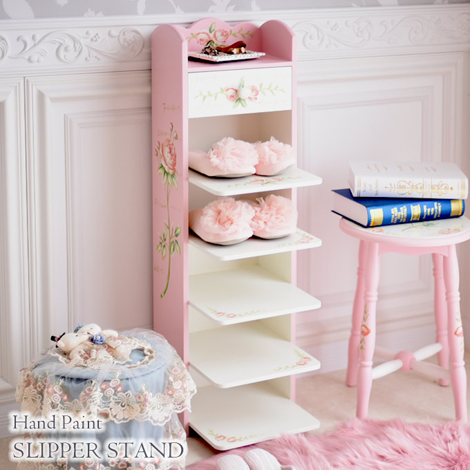 ハンドペイント 薔薇のスリッパスタンド フレンチピンク｜姫系ローズ