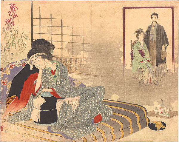 口絵木版画、小説日本女禮式大全の口絵二枚売りになります。水野年方と