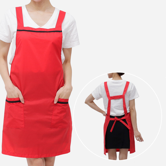 韓国生活防水エプロン H型ワークエプロン(フリーサイズ) 赤 エプロン