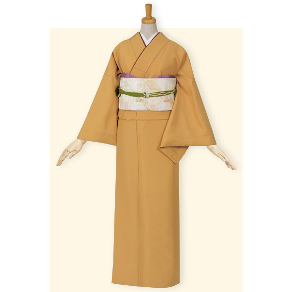 訪問着：H334 色無地 金茶☆(宅)| 訪問着レンタル │ 京都着物レンタル夢館