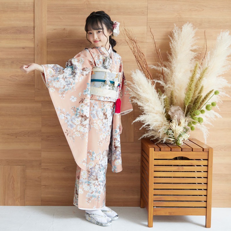 七五三七歳四つ身：N106 SUGAR KEI コーラルピンク 花々 | 七五三着物