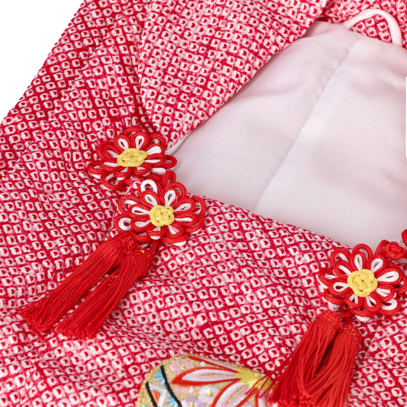 七五三被布 : K123 【三歳女児被布】【正絹】赤 総絞り手毬に桜×赤