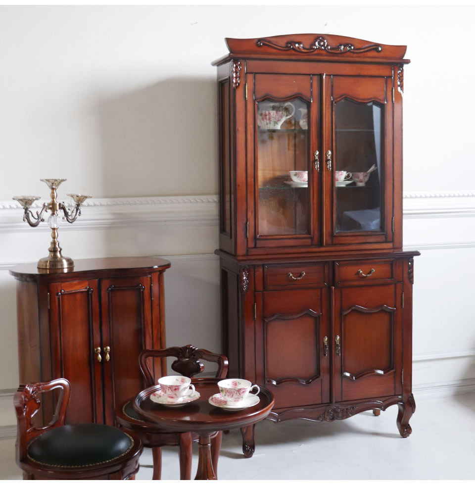 オリジナル】ショーケース(食器棚) 幅90cm 猫脚｜高級マホガニー家具