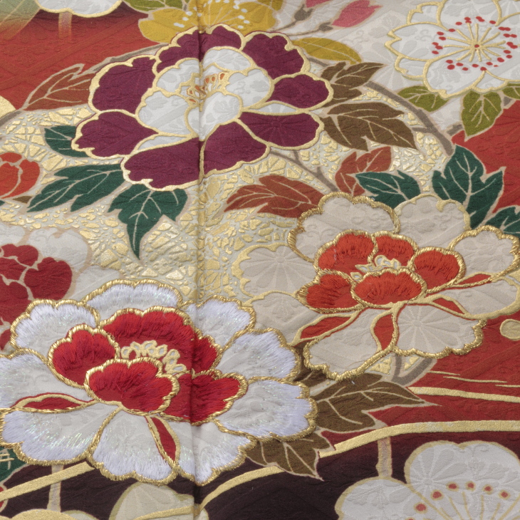 f0820052r2】【茶系】振袖 レンタル フルセット Lサイズ 【状態:A