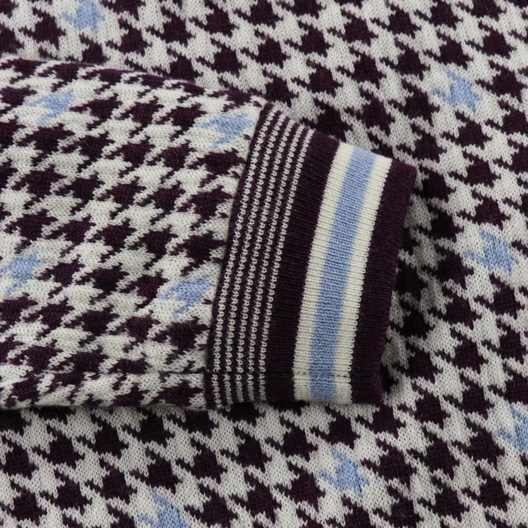 WOMEN CASHWOOL 千鳥ジャガード 長袖セーター(防風裏地付き) ボルドー