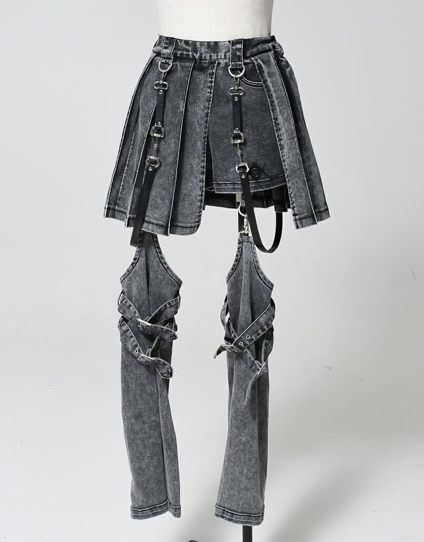 REFLEM【レフレム】レッグカバー付きレイヤードデニムショートパンツ/全2色