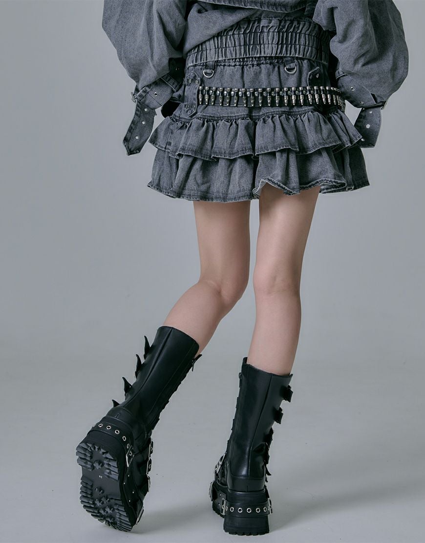 REFLEM【レフレム】弾丸ベルト付きフリルスカート/全2色