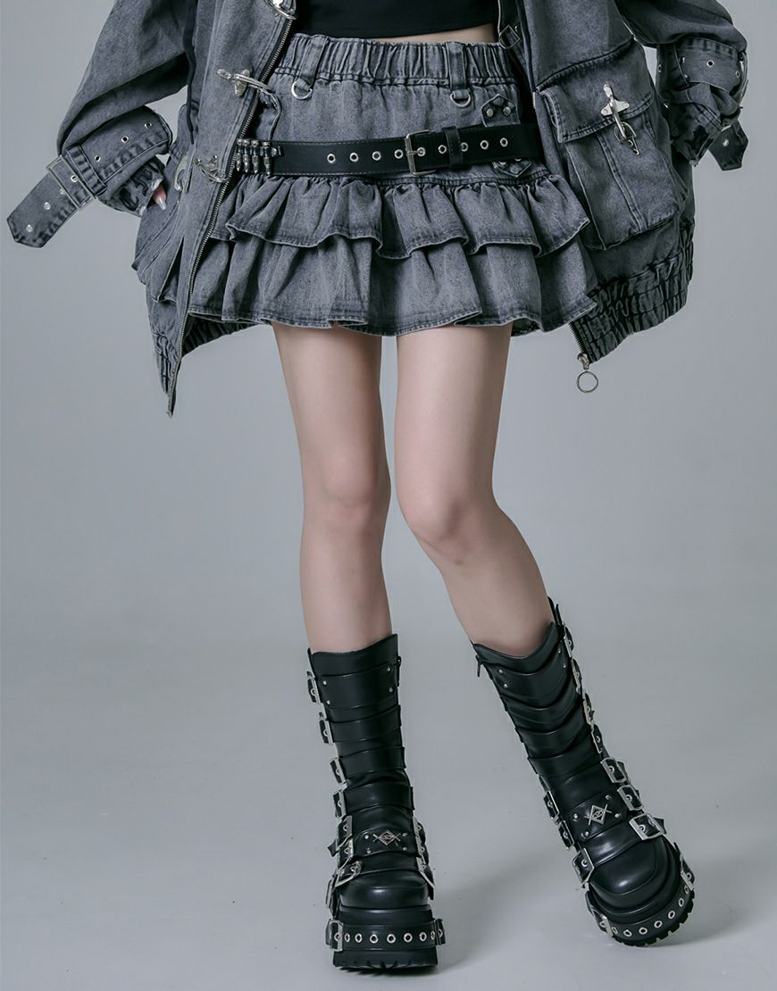 REFLEM【レフレム】弾丸ベルト付きフリルスカート/全2色