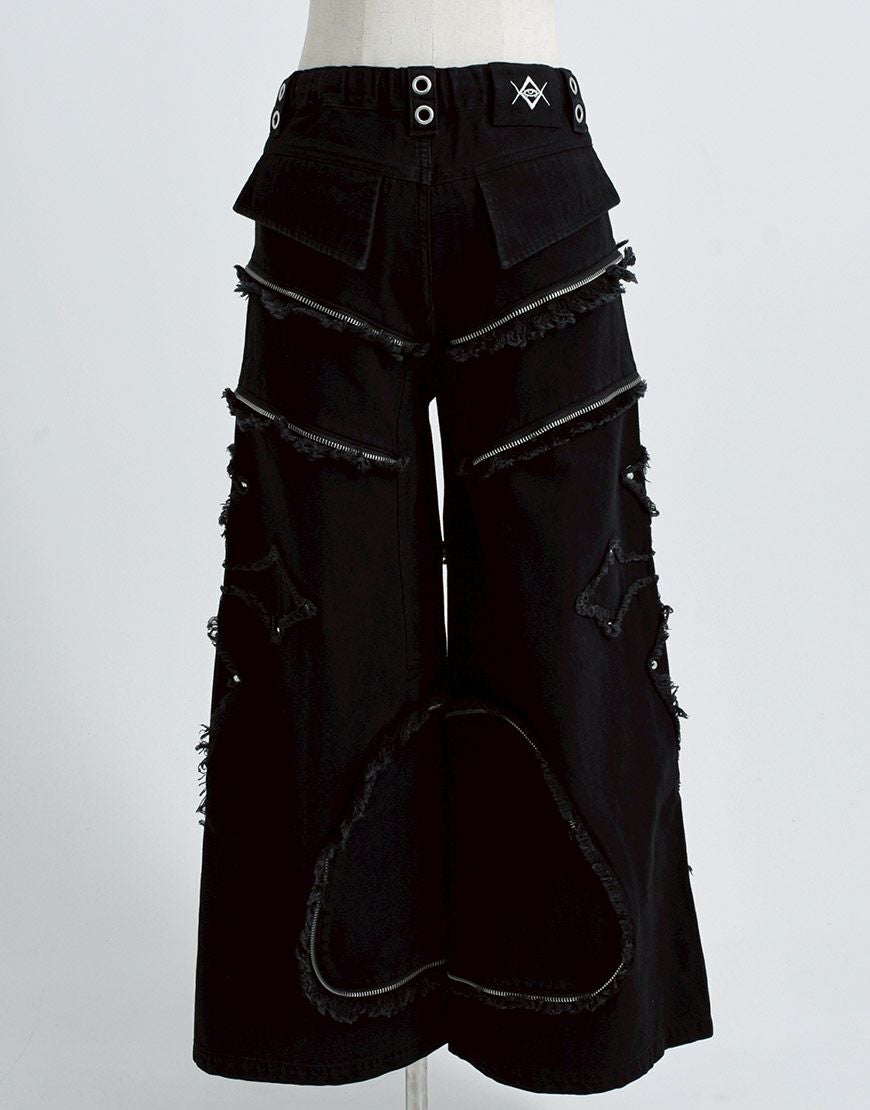 REFLEM【レフレム】クロスパッチ切り替えワイドデニムパンツ/全2色