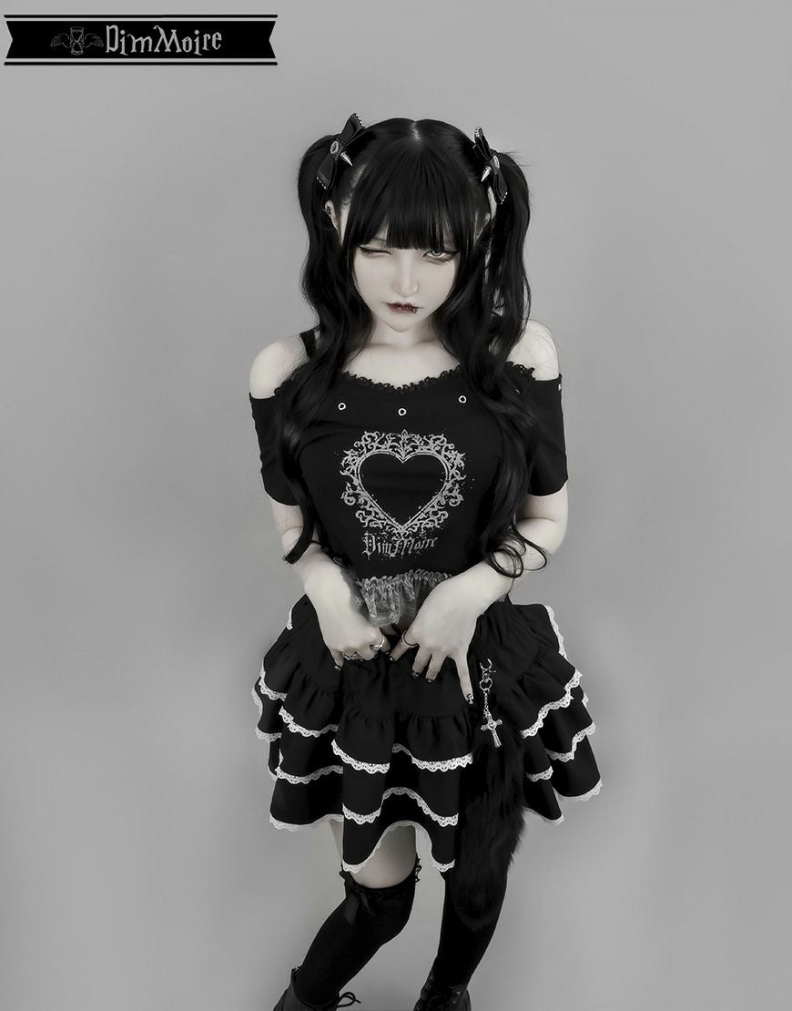 DimMoire【ディムモアール】チャーム付きフリルミニスカート/Black