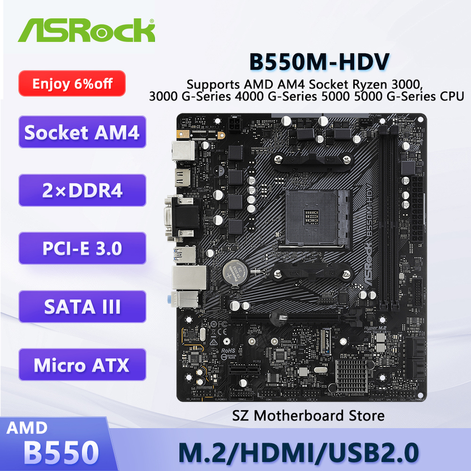 ASROCK B550M-HDV AMD B550 AM4 Motherboard For AMD Ryzen 7/5/3