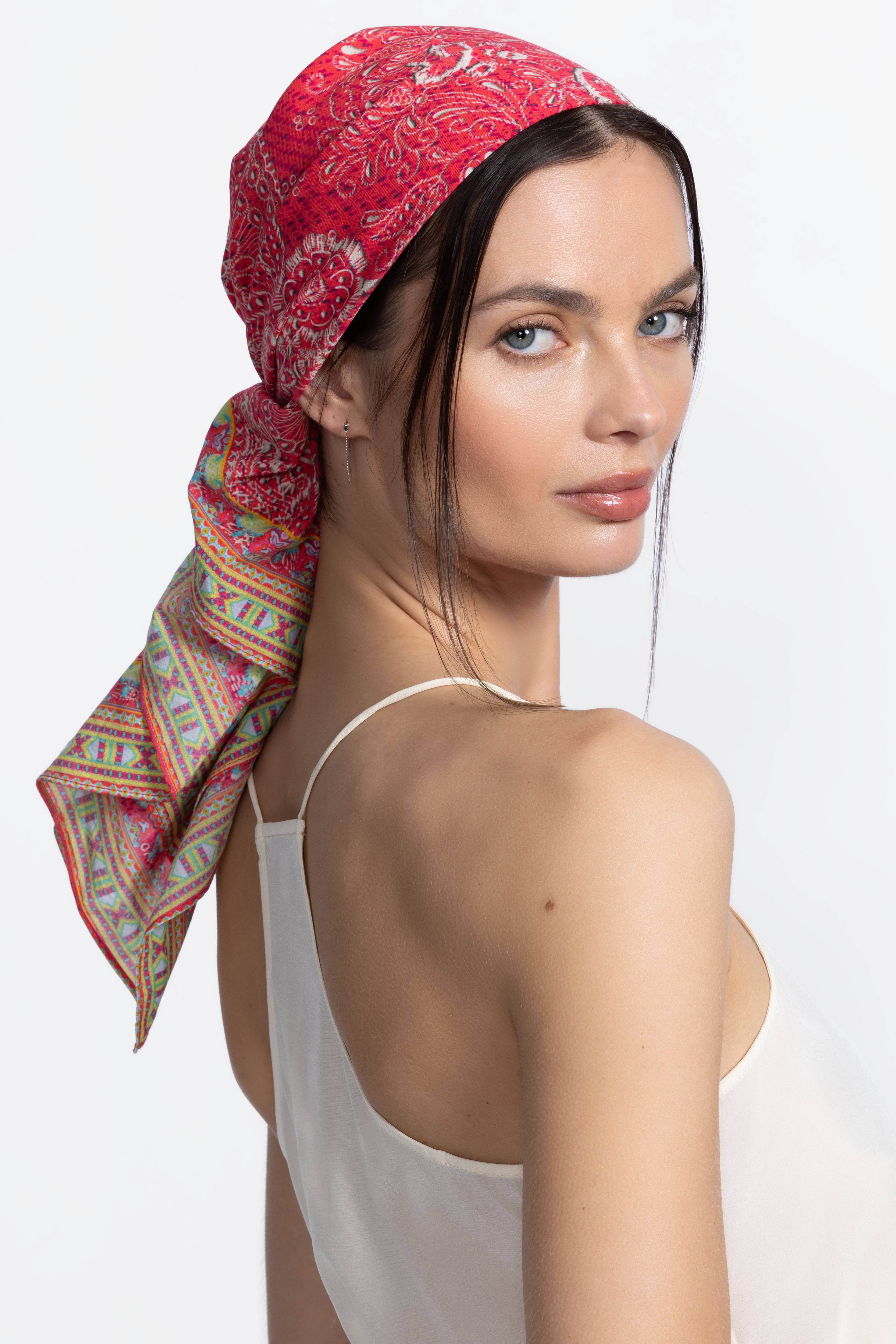 Buy DENIM EMBROIDERY HEAD SCARF | Johnny Was