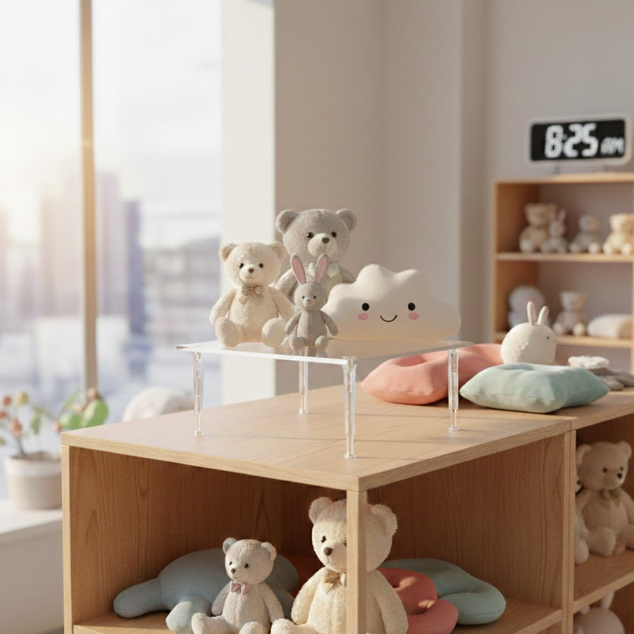 ディスプレイスタンド】伸縮クリアポール角板｜店舗備品・什器・展示