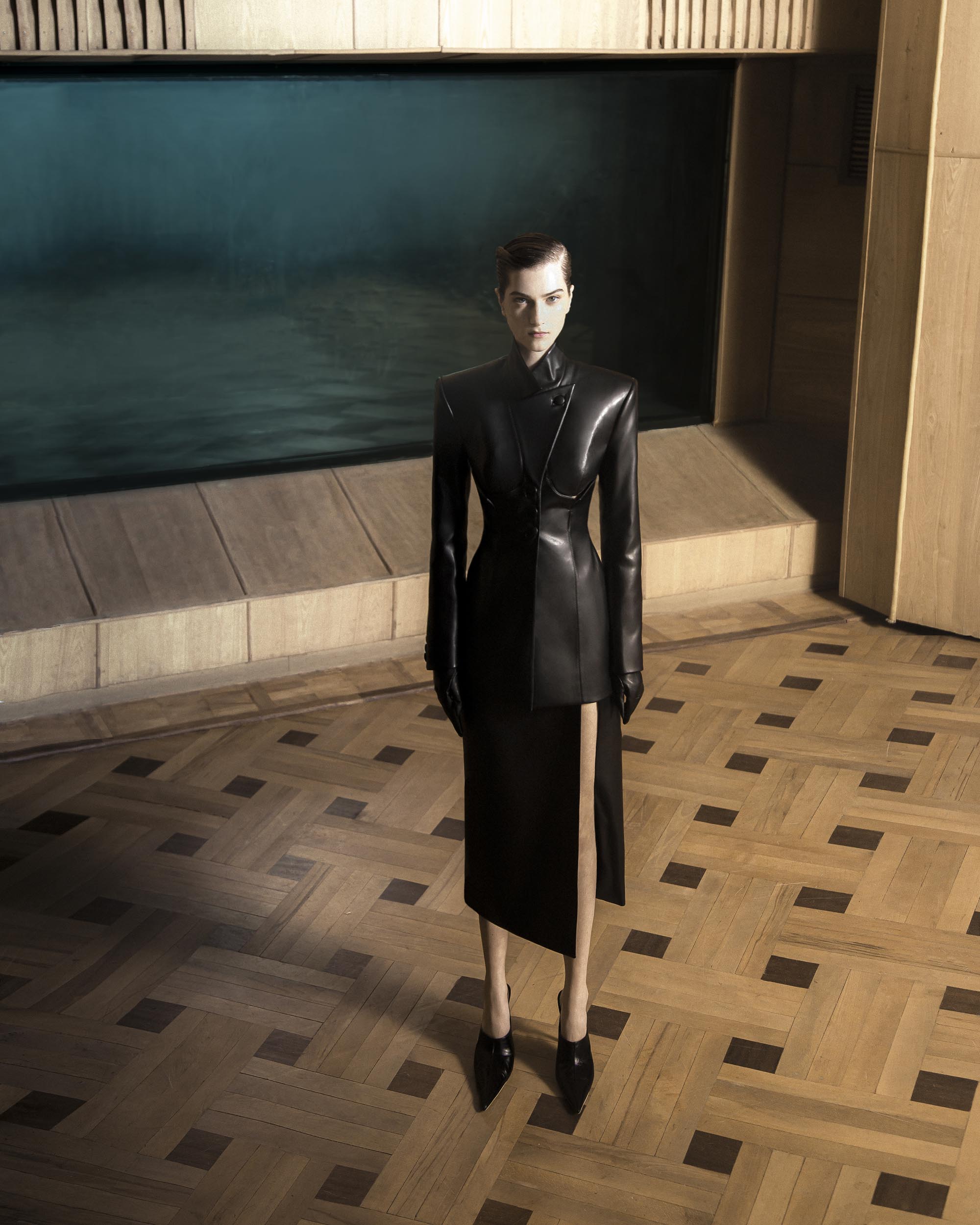 Front Slit Faux Leather Skirt - Aleksandre Akhalkatsishvili