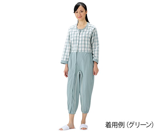 8-1612-02 制菌前開き介護用ねまき （ロック機能付） グリーン／M M