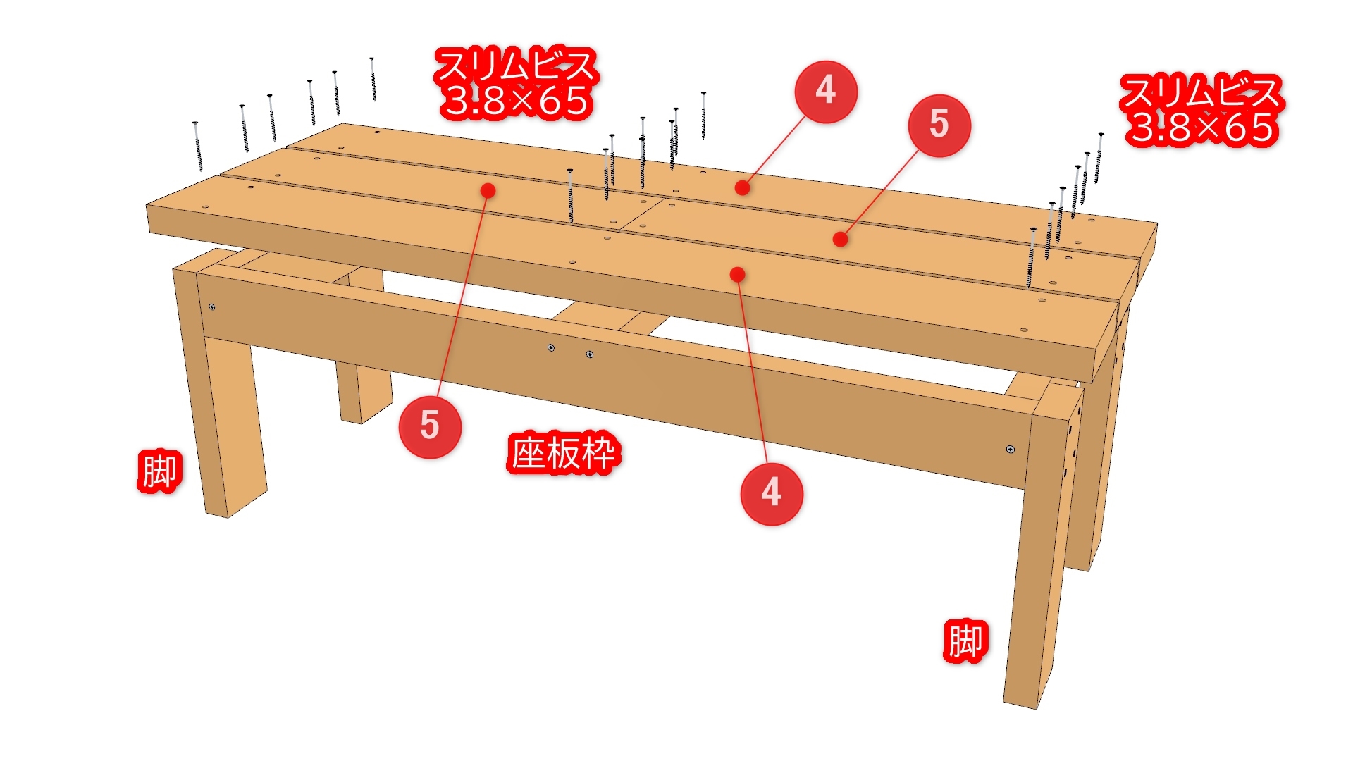 ツーバイ材で作るベンチの作り方 ｜ 机上のDIY