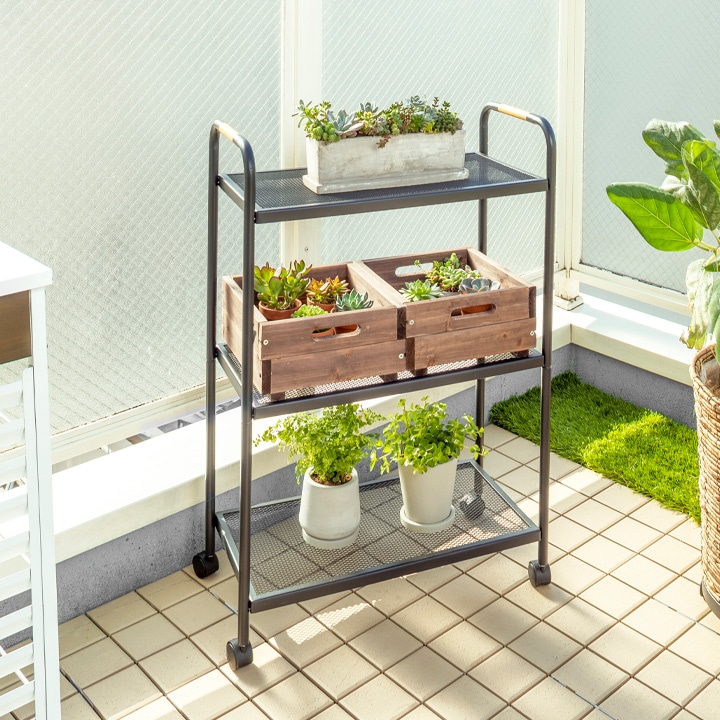 テラスラック3段 キャスター付 /A: プランター・シェルフ｜青山