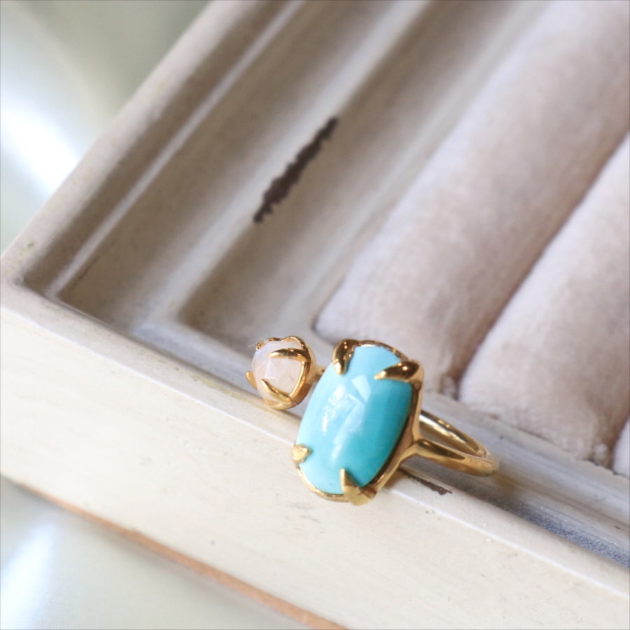 amphora / ターコイズ シルバーリングトルコ石 2ストーン レインボウ