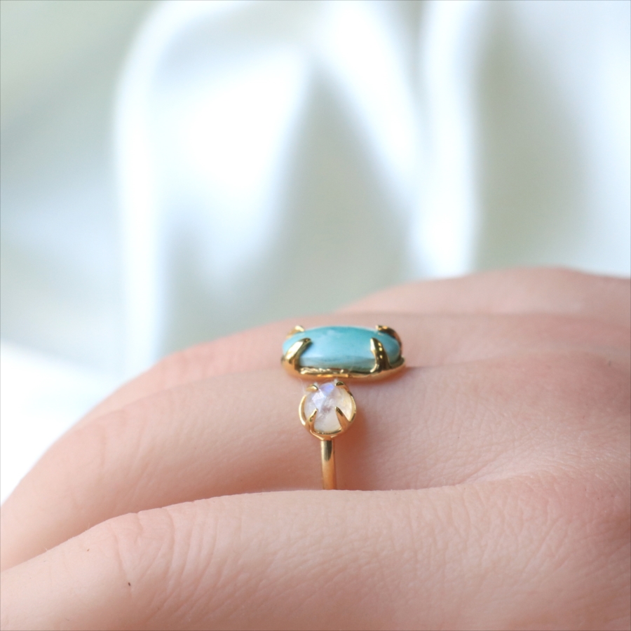 amphora / ターコイズ シルバーリングトルコ石 2ストーン レインボウ