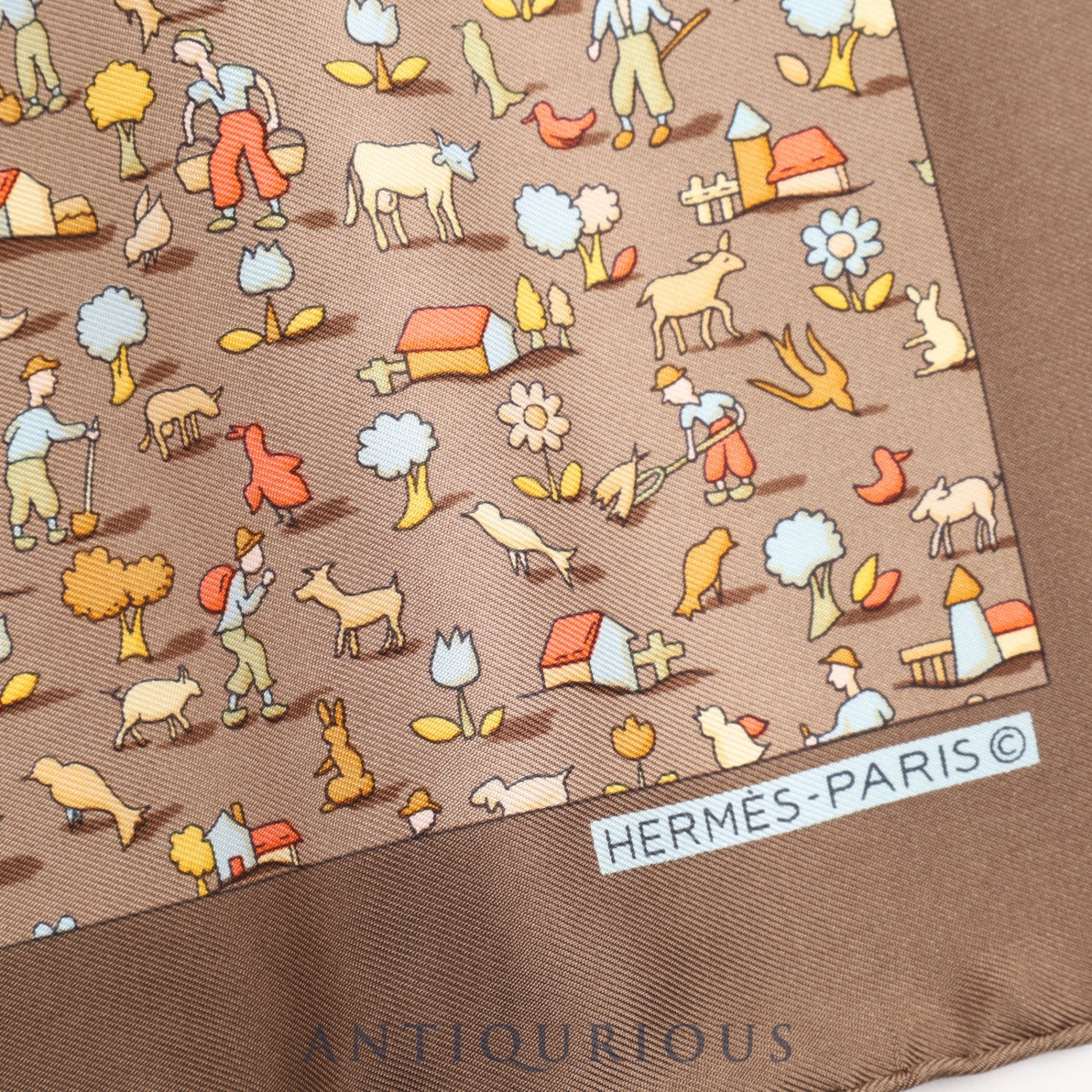 エルメス スカーフ カレ45 ブラウン 牧場柄 シルク100% 箱 | 東京銀座