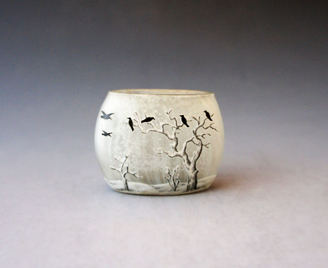 ドーム・ナンシー「冬景色カラス文ミニチュア花瓶」《アンティックかとう》