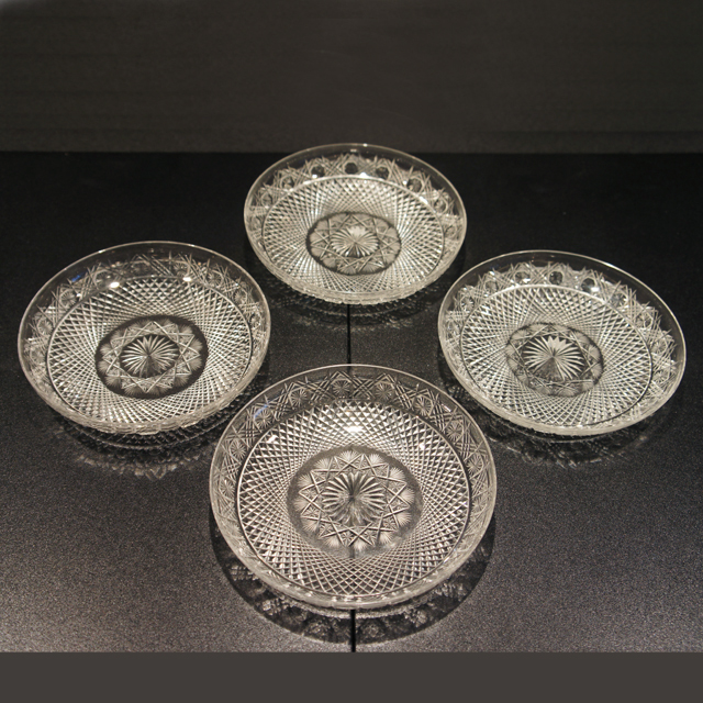 オールドバカラ「カット装飾 皿4枚セット 直径15.5cm」《アンティック