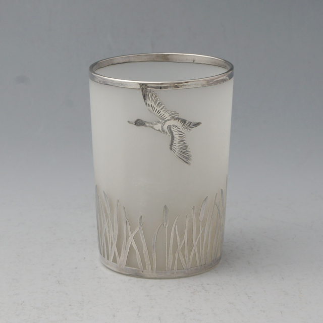 アメリカ「【Rare Design】シルバーオーバレイ 鳥文様 タンブラー