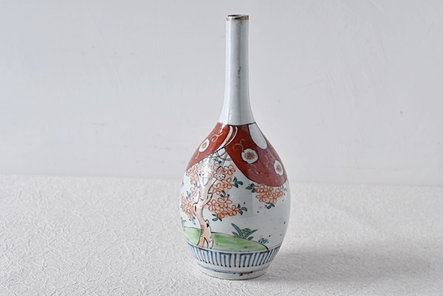 古伊万里 色絵 幕に桜 お神酒徳利 (1) - 生活骨董と古布のアンティーク