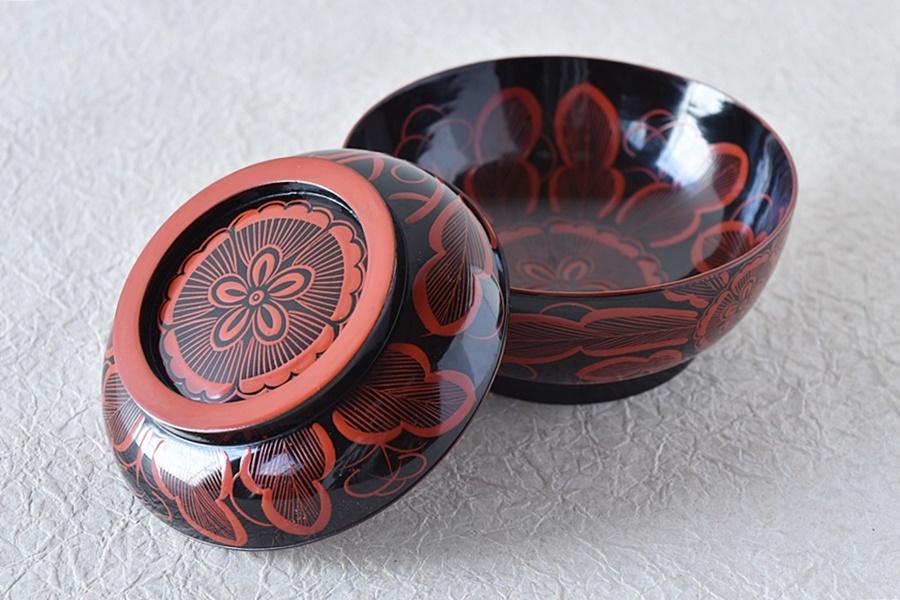 時代蒔絵 天然木製漆塗 吉野塗 煮物椀 菓子椀 - 生活骨董と古布の