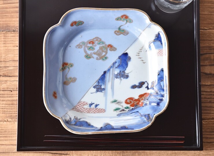 骨董 伊万里 直径45.7cm 大皿 染め錦 飾り皿 盛り皿 明治時代 骨董