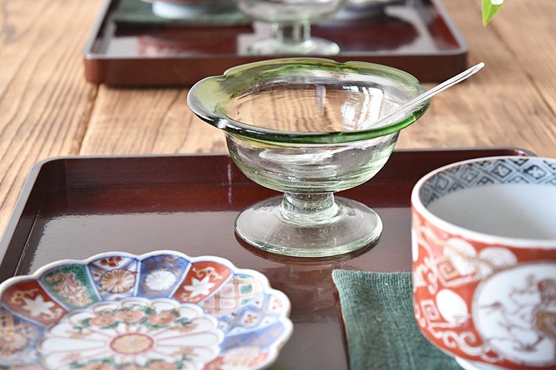 大正ロマン吹雪紋氷コップオレンジウランガラス和ガラスアンティーク古道具