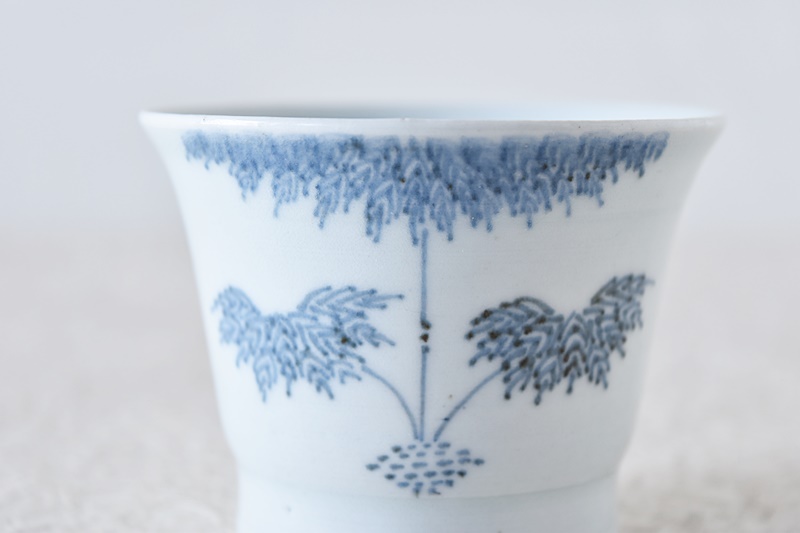 古伊万里 染付 三本竹と尾長鶏 広東型 蕎麦猪口 - 生活骨董と古布の