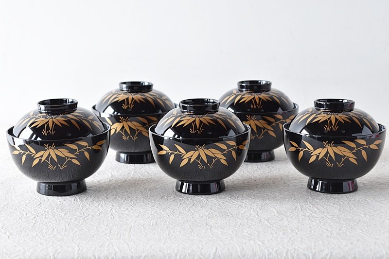 天然木製漆塗 在銘 輪島塗 竹金蒔絵 吸物椀5客セット - 生活骨董と