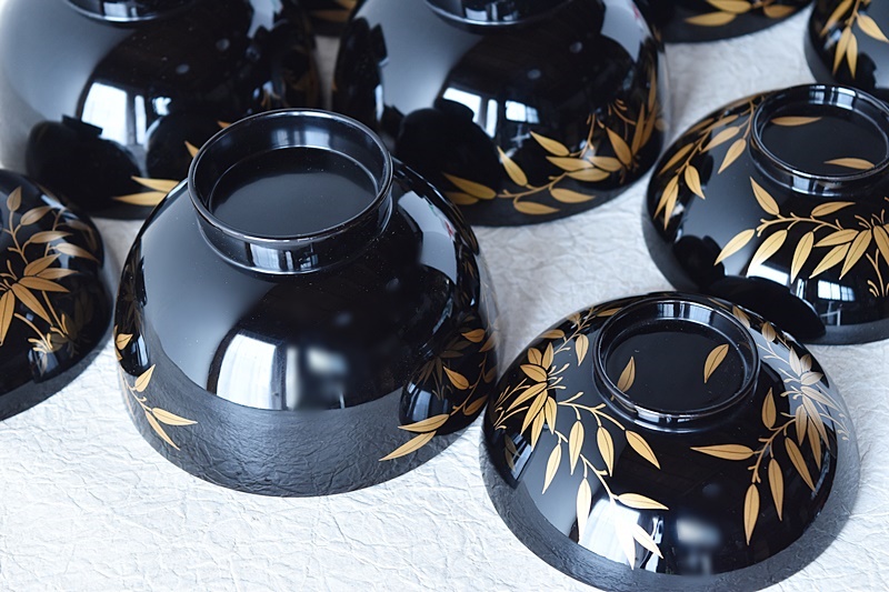 天然木製漆塗 在銘 輪島塗 竹金蒔絵 吸物椀5客セット - 生活骨董と