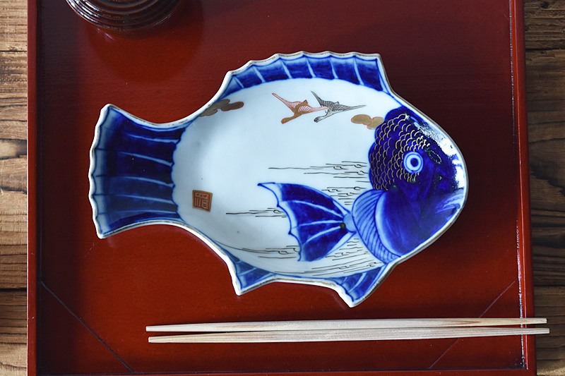 Kan 江戸中 初期伊万里 極上油壺 貫入 縁広型 鯉、トンボ文 Kan