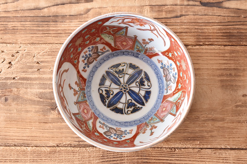 大聖寺伊万里 染錦 窓絵 葉唐草の図 向付 2客 D686AS-BDu 大聖寺