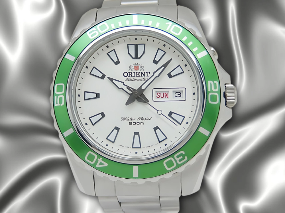 JA-2994| オリエント マコXL Ref.EM75006W SS グリーンベゼル ホワイト