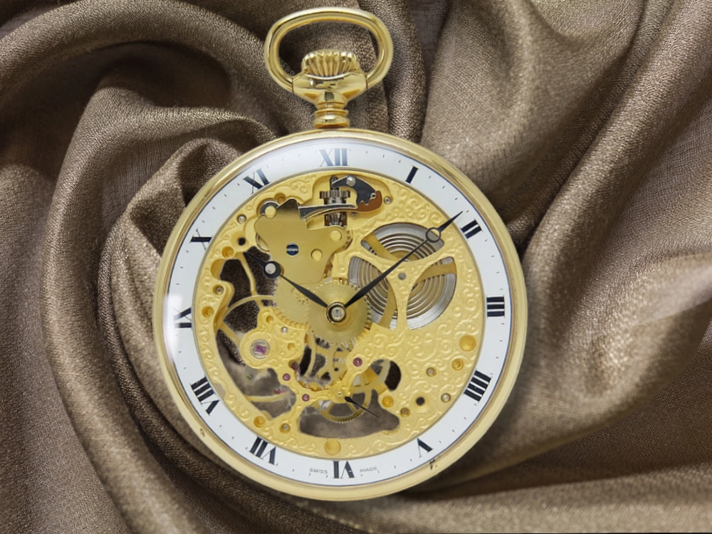 HA-7320| アエロ ウオッチ 高級懐中時計 両面フルスケルトン 金張り